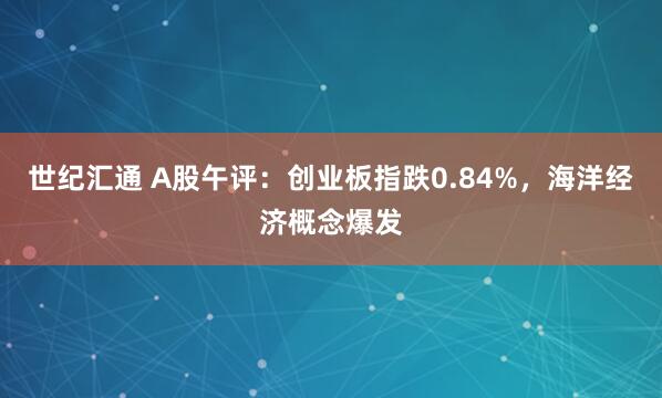 世纪汇通 A股午评：创业板指跌0.84%，海洋经济概念爆发
